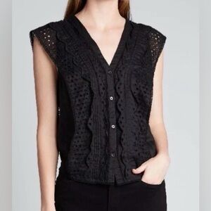 Frame V-Neck Eyelet Pintuck Blouse